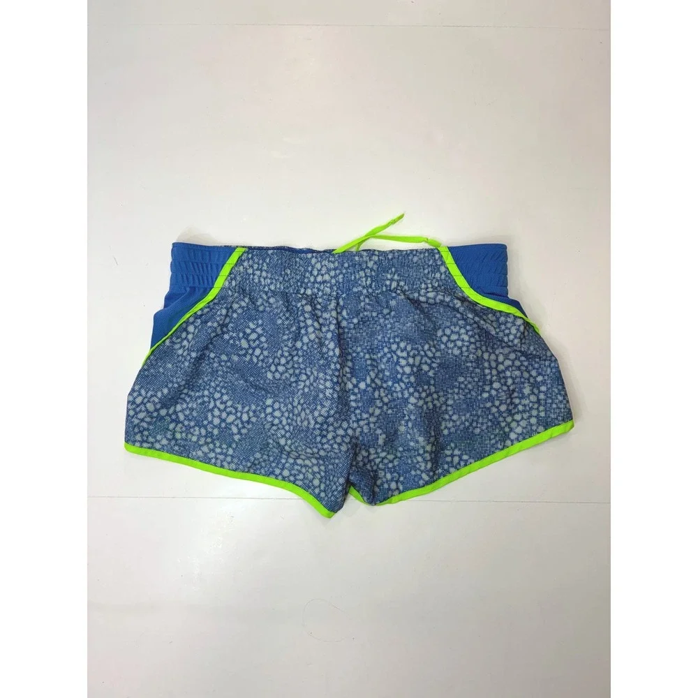 Nike Dri-FIT Womens XL Running Shorts Blue White Dot Print Neon Green Trim 3in - Picture 3 of 6